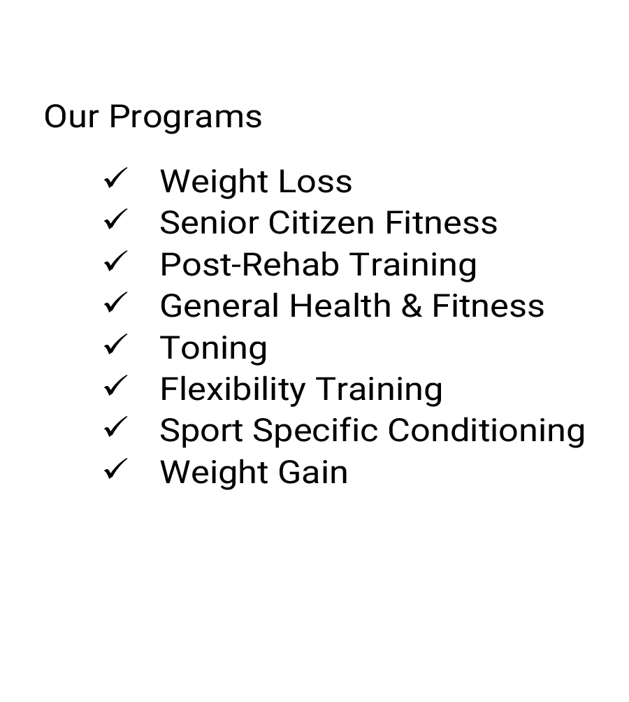 Weight loss, senior fitness, post rehab training, improved health